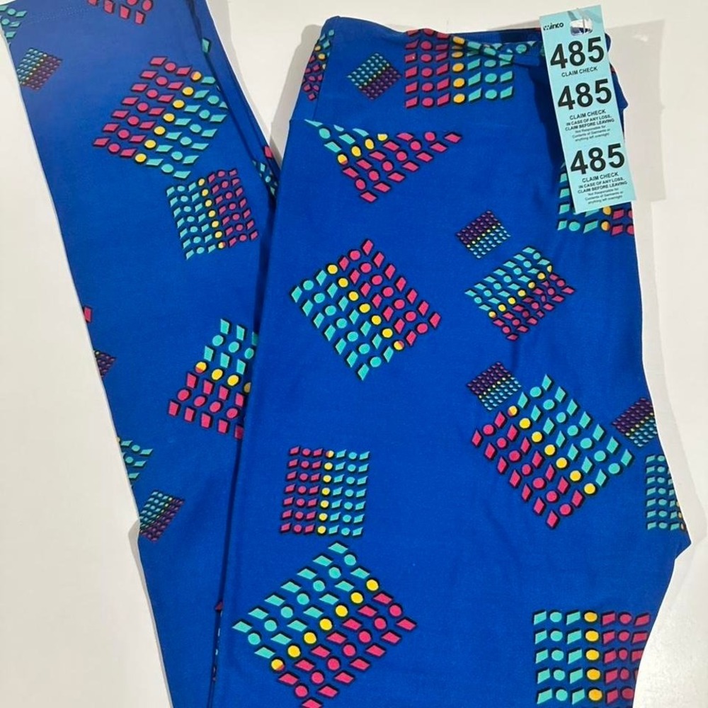 LuLaRoe Blue Leggings with Multicolor Geometric Dots